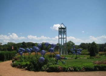 outdoors in summer in the campanile garden at reiman gardens
