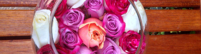 floral arrangement of roses floating in water